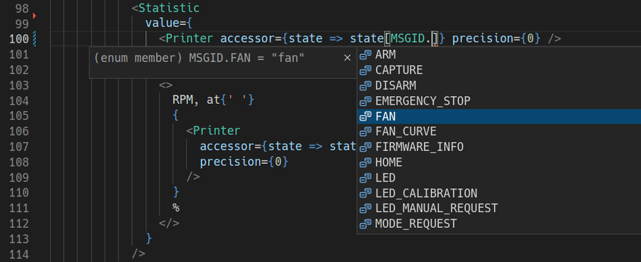 VSCode hints valid MSGID enum values