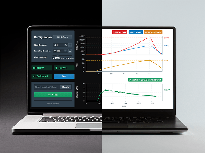 User interface vertically split: half dark background, half light background
