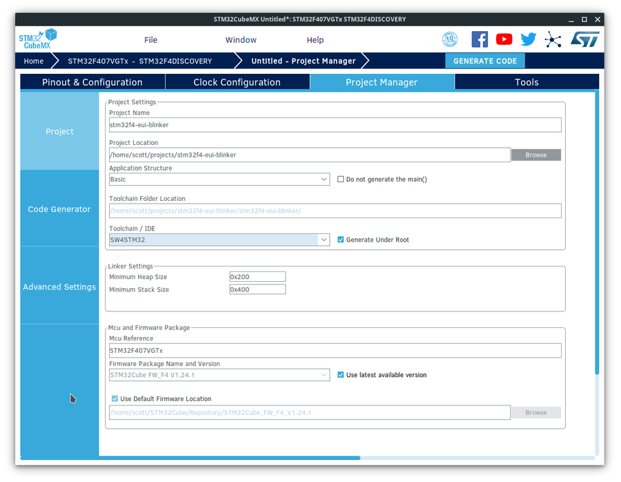 STCube Project Manager Export Settings