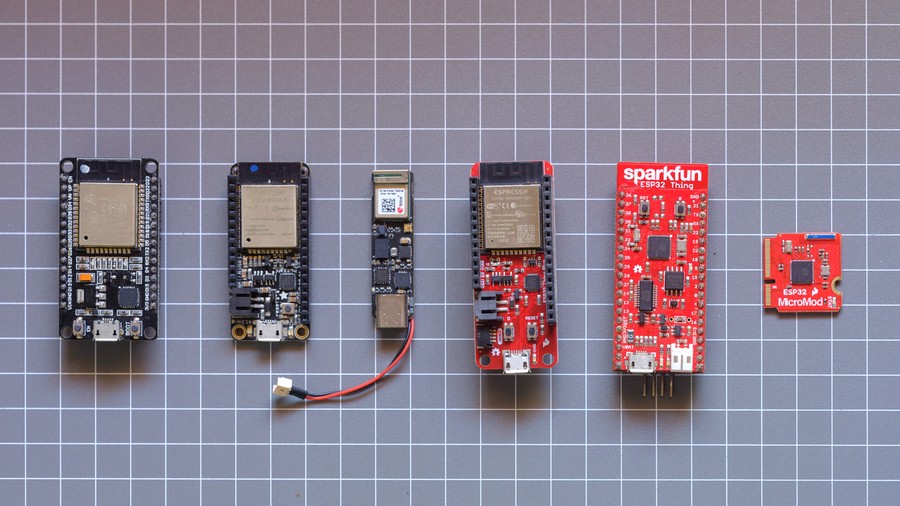 7 different black and red RF PCBs, some with RF metal shielding, on-board antenna