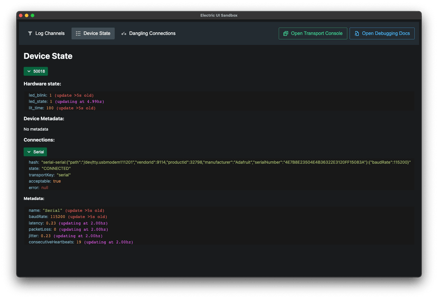 Transport Manager Device State tab
